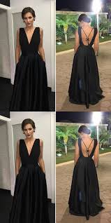 A Line V Neck Black Backless Long Prom Evening Dress Prom Dresses For Teens Prom Dresses With Pockets Prom Dresses Ball Gown