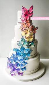 Wedding Cake With Rainbow Butterflies From Catchmyparty Rainbow Wedding Cake Birthday Cake Toppers Butterfly Cake Topper
