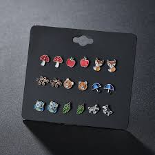 9 pairs set cartoon animal fruits stud earrings for girl korean jewelry accessories classic cute ear stud student female earring wish small earrings studs stud earrings set earring set