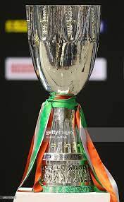 Ein stickerprodukt meines digitalen illustrationsdesigns der champions league european cup trophy. The Trophy Of The Italian Super Cup Is Displayed During A Press Juventus Pokal Schweizer Wurstsalat