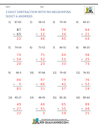 The subtraction worksheets may be configured with up to 4 digits and 2 addends. Two Digit Subtraction Without Regrouping