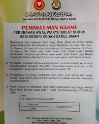 Solat isyak yang dilakukan pada malam isnin lalu di masjid bandar puncak alam, shah alam, adalah tidak sah dan perlu diganti. Kubang Pasu Pemakluman Rasmi Perubahan Waktu Solat Facebook