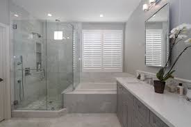 Cement floor tiles pick up the gray and add just the right amount of pattern to this understated bath. Huntington Beach Gray And White Marble Bathrooms Transitional Bathroom Orange County By Pacific Coast Custom Design Houzz