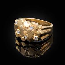 Mens Yellow Gold Cz Nugget Ring Gold Nugget Ring Mens Gold Rings Mens Gold Bracelets