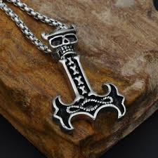 Details About Thor Hammer With Skull Stainless Steel Pendant Necklace 60cm Viking Axe Nordic Stainless Steel Pendant Viking Jewelry Jewelry For Her