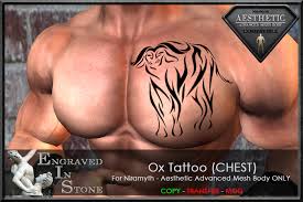 The zodiac sign of the ox in chinese astrology is patient and dependable, but also stubborn and prudish. Second Life Marketplace Ox Chinese Zodiac Sign Tattoo For Aesthetic Chest