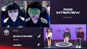4월 10일에 있던 2021 lck 스프링 결승전에서는 담원기아 측의 인플루언서 역으로 게스트 참여하여 1세트 분석데스크 시간에 인터뷰도 가졌다. Showmaker Khan ì¸í„°ë·° ë†ì‹¬ Vs ë‹´ì› ê¸°ì•„ H L 01 17 2021 Lck Spring Split Youtube
