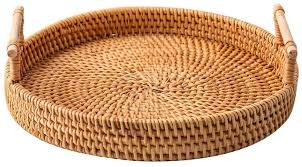 These sets are really nice! Buy Rattan Tray Decorative Serving Tray With Handles Set Of 3 Hand Woven Wicker Tray Rustic Decorative Tray For Breakfast Drinks Snack Bread For Coffee Table Bar Dinner Parties Kitchen Organizer Online