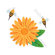 Gambar kartun lebah clipart best. Lebah Dan Bunga Kecil Berwarna Coklat Yang Lucu Elemen Grafis Templat Psd Unduhan Gratis Pikbest