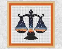 Model stitched on 14 ct. Libra Cross Stitch Pattern Astronomy Cross Stitch Chart Etsy Cross Stitch Patterns Cross Stitch Cross Stitch Chart