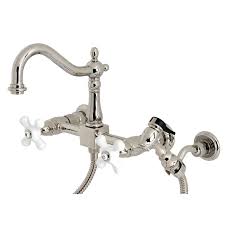 Wide selection & discount prices on utility sink faucets & parts. Kingston Brass Ks1266pxbs Heritage Wall Mount Bridge Kitchen Faucet With Brass Sprayer Polished Nickel Kingston Brass
