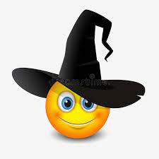 Sombrero De La Bruja Del Emoticon Que Lleva Lindo Smiley Emoji Vector El Ejemplo Ilustracion Del Vector Ilustrac Emoticon Smiley Emoji Funny Emoji Faces