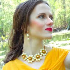 Bib Pearl Bloom Earrings Golden Bloom Pearl Statement Earrings| Zivaaya