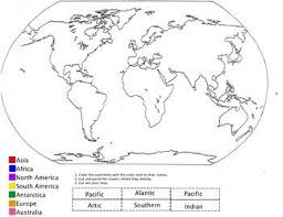 Color The Continents And Label The 5 Oceans Blank World Map World Map Printable World Map Coloring Page