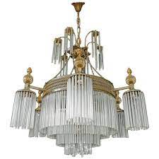 Large French Art Nouveau Art Deco Glass Straws Fringe 12 Light Brass Chandelier Art Deco Chandelier Art Nouveau Lighting Chandelier