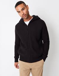 Threadbare Men's Black Zip Up Knitted Microfleece Lined Hoodie