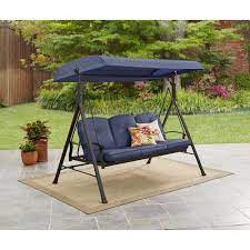 Mainstays Belden Park Outdoor 3 Seat Porch Swing And Bed With Canopy Red Walmart Com Outdoor Patio Swing Porch Swing With Canopy Patio Swing Canopy