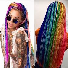 Black And Rainbow Jumbo Box Braids Blackhaiirstyles Curlsbraidsandafros Rainbow Braids Rainbow Braids Braided Hairstyles Box Braids Hairstyles