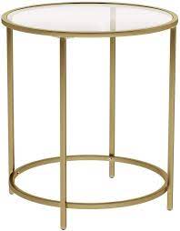 Vasagle Beistelltisch Rund Glastisch Mit Goldenem Metallgestell Kleiner Couchtisch Nachttisch Sofatisch Balkon Glass End Tables Gold Side Table Side Table