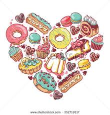 Love Pastry Sweets Vector Desserts Heart With Donut Cupcake Chocolate Macaroon Eclair Pie Tatouage De Bonbons Tatouage Patisserie Tatouages Alimentaires