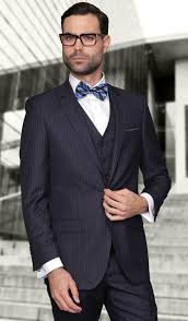 If your suit is navy blue, go with a dark brown or black shoe. Slim Fit Suits For Men Navy Wool Fabric Pinstripe Three Piec