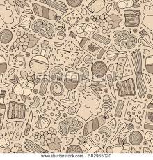 Cartoon Cute Hand Drawn Italian Food Seamless Pattern Line Art With Lots Of Objects Background Endless Funny Vector Illus How To Draw Hands Line Art Drawings It is food that people eat, usually at fixed times during the day. pinterest
