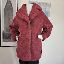 ASOS DESIGN Teddy Borg Biker Long Oversized Jacket Coat in Raspberry