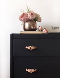 Black And Rose Gold Dresser Chest Of Drawers In Carbon With Rose Gold In 2020 Gold Painted Furniture Art Deco Dresser Black Furniture