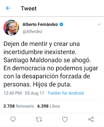 We did not find results for: Andatealberto On Twitter Santiago Maldonado Es Tt Por Este Tuit De Alberto Fernandez No