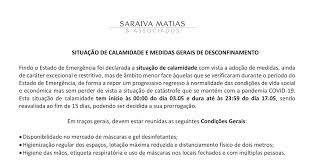 O desconfinamento deve seguir as recomendações de prevenção para minimizar o risco de. Estado De Calamidade E Medidas Gerais De Desconfinamento Noticias Saraiva Matias Associados Sociedade De Advogados