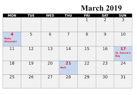 March 2019 Holidays Calendar March2019calendar 2019holidays March2019 Holiday Calendar Printable Calendar March Calendar Printables