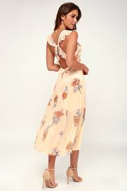 Milani Peach Floral Print Backless Midi Dress