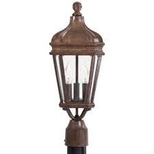 Lovely english garden victorian or vintage style outdoor or indoor light walk way fixture shown with 12 inch diameter shade not included however available here at the kings bay. The Great Outdoors By Minka Lavery Harrison 3 Light Vintage Rust Outdoor Post Lantern 8695 61 The Home Depot