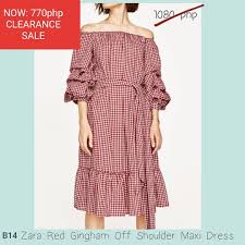 Repriced From 1080php Zara Red Gingham Off Shoulder Maxi Dress Women S Fashion Dresses Sets Dresses On Carousell