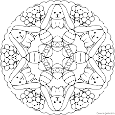Download Easter Bunnies And Flowers Mandala Coloring Page Coloringall