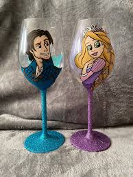 Rapunzel And Flynn Hand Painted Wine