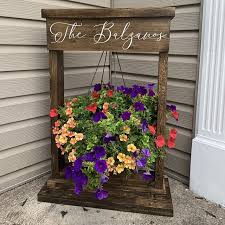 Hanging Flower Basket Stand Outdoor Flower Stand Etsy In 2020 Hanging Flower Baskets Flower Stands Hanging Flower Pots