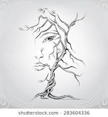 Black And White Womans Face Tattoo Design Woman S Face In The Form Of A Tree Silhouette Tattoos Tree Tattoo Sketches