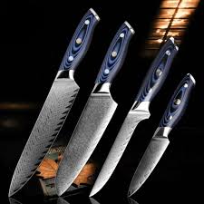 Set De 4 Couteaux En Acier Damas Serie Blue Ustensile Cuisine Couteau Chef Couteau De Cuisine Japonais