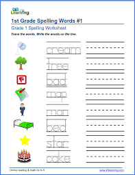 Grade 1 Spelling Worksheets Trace And Write Words K5 Learning First Grade Spelling First Grade Writing Grade Spelling