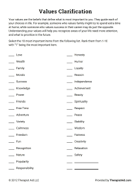 Values Clarification Worksheet Identify Important Qualities And Characteristics Taken Fr Therapist Aid Worksheets Therapy Worksheets Self Esteem Worksheets
