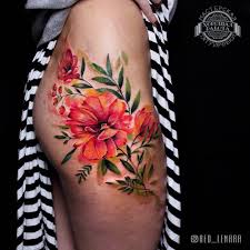 Watercolor Hip Tattoo Google Search Flower Hip Tattoos Red Flower Tattoos Floral Tattoo