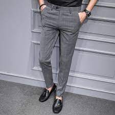 Check Trousers Men Full Length Vintage Plaid Men Suit Trousers Work Office Men Dress Pant Slim F Mens Pants Casual Formal Trousers For Men Slim Fit Dress Pants