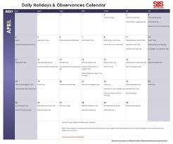 He will be in first grade next year. April Daily Holidays Observances Printable Calendar S S Blog