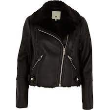 River Island Black Faux Fur Lined Biker Jacket 136 Liked On Polyvore Featuring Outerwear Fur Collar Leather Jacket Fur Collar Jacket Vegan Leather Jacket