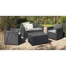 allibert salon de jardin 4 places merano coffre resine aspect rotin tresse gris decoration exterieur salon de jardin maison