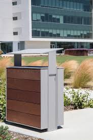 Apex Receptacle In 36 Gallon Split Stream Configuration With Aluminum Texture Powdercoated Lid Body And Optional R Landscape Sketch Outdoor Decor Receptacles