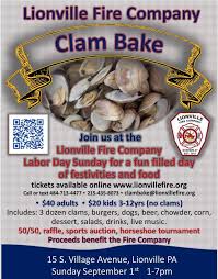 Clams casino are baked clams stuffed with breadcrumbs, garlic, butter, worcestershire sauce, lemon juice and bacon; Clam Bake Tickets Are Available For Lionville Fire Company Facebook