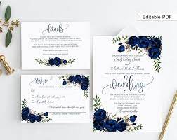Blue Wedding Invitation Template Royal Blue Wedding Invitation Boho Chic Wedding Invitation Suite Floral Wedding Set Templett A016 Royal Blue Wedding Invitations Wedding Invitation Templates Blue Wedding Invitations