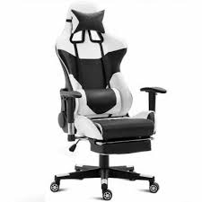 Costway White Ergonomic Gaming Chair Upholstery High Back Racing Office Chair With Lumbar Support And Footrest Hw56576wh The Home Depot Chair Drawing Gaming Chair Chair Upholstery